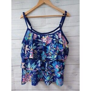 Maxine of hollywood tankini top plus Sz 22W adjustable straps padded blue